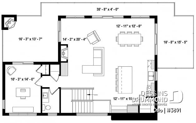 Étage - Plan de maison scandinave 3 à 4 chambres, planchers inversés (chambres au RDC et reste à l'étage) - Oslo