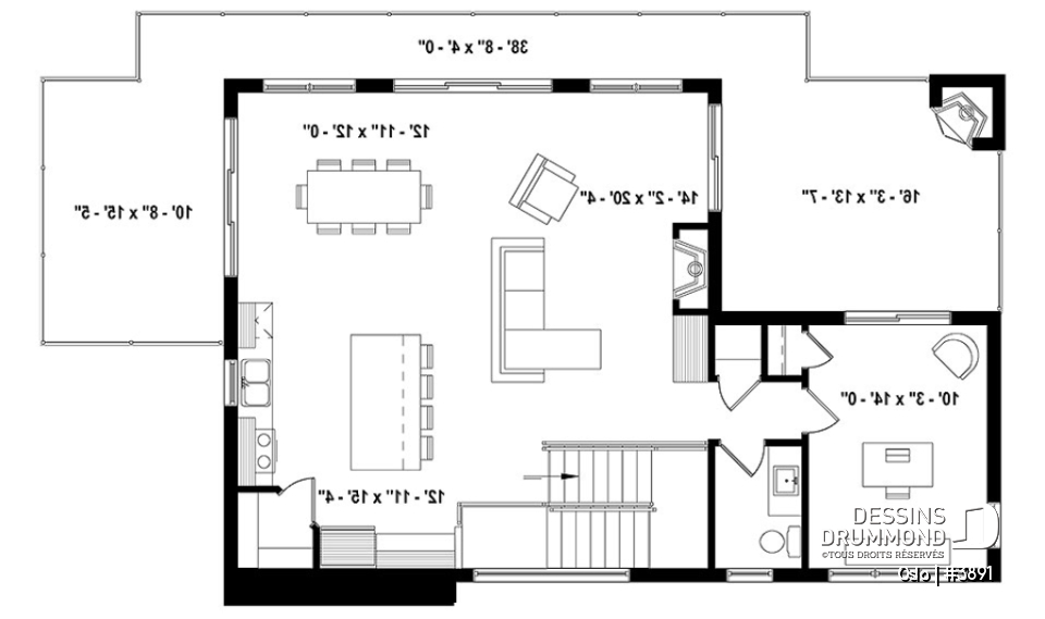Étage - Plan de maison scandinave 3 à 4 chambres, planchers inversés (chambres au RDC et reste à l'étage) - Oslo