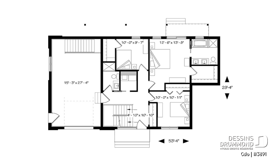 Rez-de-chaussée - Plan de maison scandinave 3 à 4 chambres, planchers inversés (chambres au RDC et reste à l'étage) - Oslo