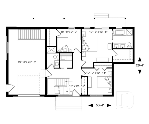 Rez-de-chaussée - Plan de maison scandinave 3 à 4 chambres, planchers inversés (chambres au RDC et reste à l'étage) - Oslo