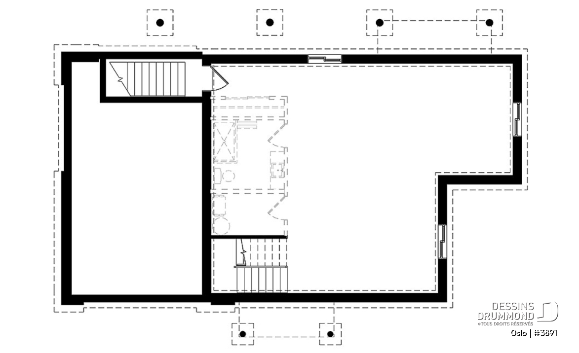 Sous-sol - Plan de maison scandinave 3 à 4 chambres, planchers inversés (chambres au RDC et reste à l'étage) - Oslo