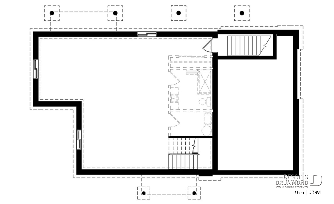 Sous-sol - Plan de maison scandinave 3 à 4 chambres, planchers inversés (chambres au RDC et reste à l'étage) - Oslo