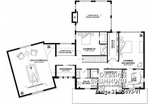 Étage - Plan de maison farmhouse 3 à 5 chambres, bureau, garage, salle de jeux, 2 grandes terrasses arrière - Bridge 2