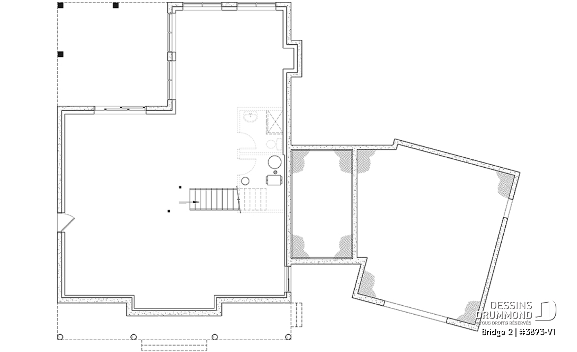 Sous-sol - Plan de maison farmhouse 3 à 5 chambres, bureau, garage, salle de jeux, 2 grandes terrasses arrière - Bridge 2