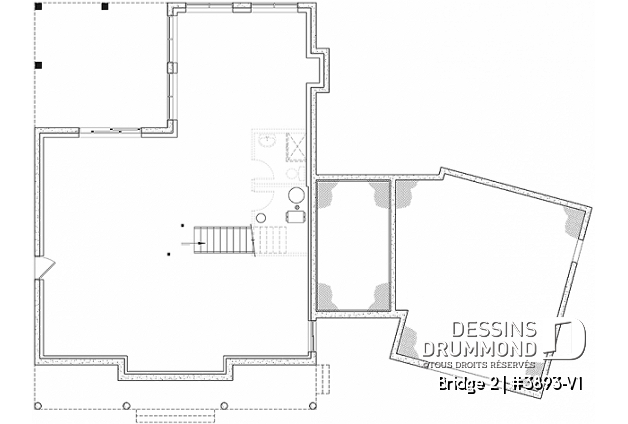 Sous-sol - Plan de maison farmhouse 3 à 5 chambres, bureau, garage, salle de jeux, 2 grandes terrasses arrière - Bridge 2