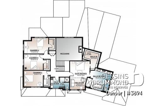 Étage - Plan de maison 4 à 7 chambres possible, cuisine avec îlot et garde-manger x-large, terrain basket intérieur - Denver