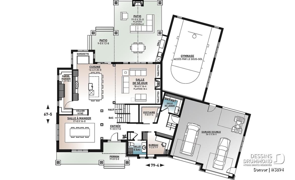 Rez-de-chaussée - Denver : Modèle de maison de 4 à 6 chambres avec demi-terrain de basketball et grand garage double - Denver
