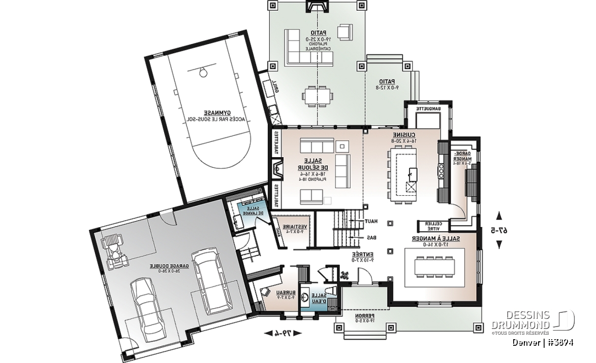Rez-de-chaussée - Denver : Modèle de maison de 4 à 6 chambres avec demi-terrain de basketball et grand garage double - Denver