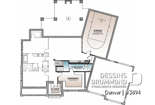 Sous-sol - Plan de maison 4 à 7 chambres possible, cuisine avec îlot et garde-manger x-large, terrain basket intérieur - Denver