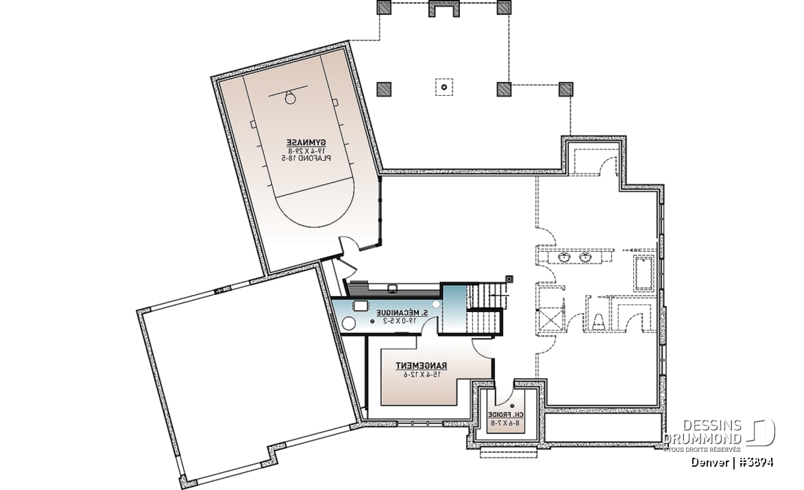 Sous-sol aménagé - Denver : Modèle de maison de 4 à 6 chambres avec demi-terrain de basketball et grand garage double - Denver