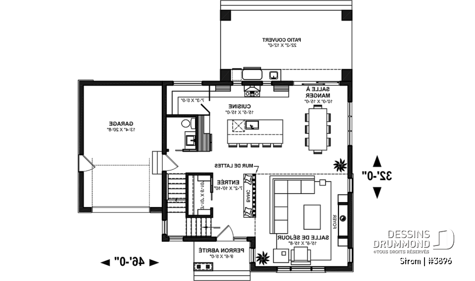 Rez-de-chaussée - Plan de maison contemporaine d'inspiration scandinave 3 chambres, 2.5 s.bain, garage, garde-manger, vestiaire - Strom