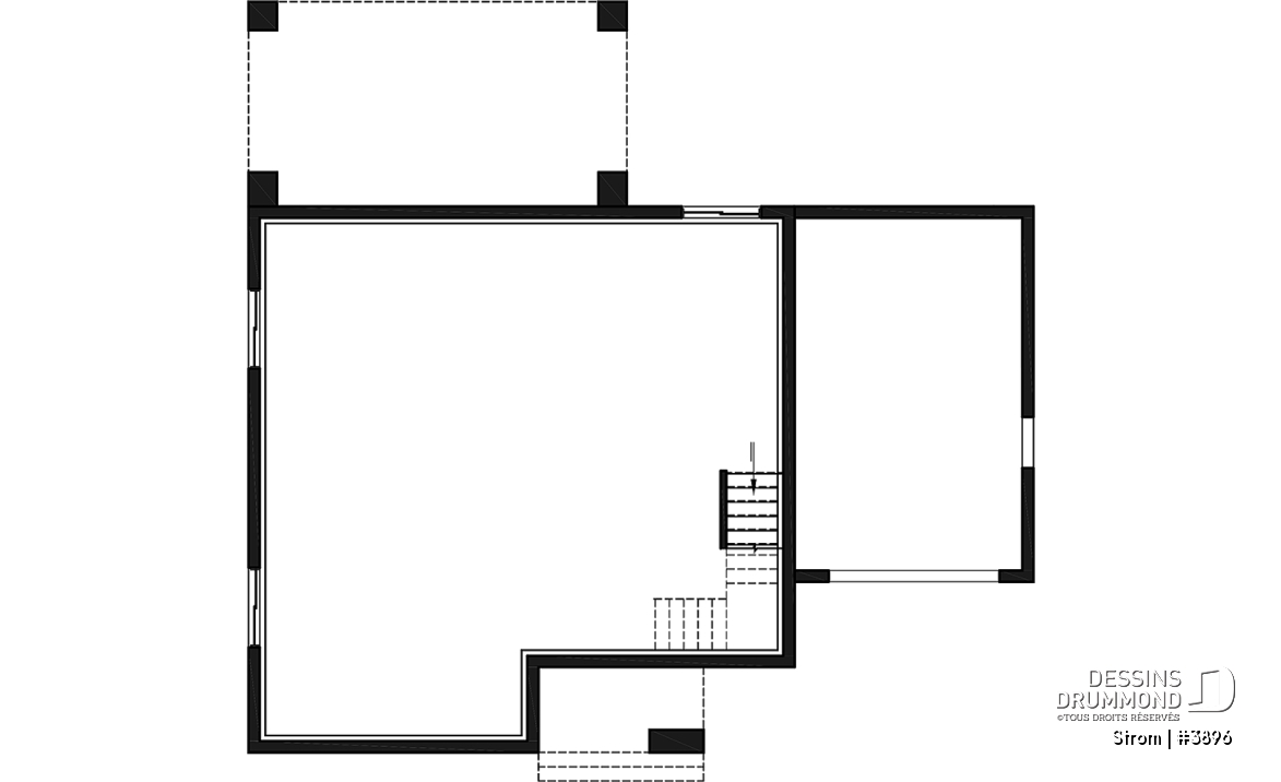Sous-sol - Plan de maison contemporaine d'inspiration scandinave 3 chambres, 2.5 s.bain, garage, garde-manger, vestiaire - Strom