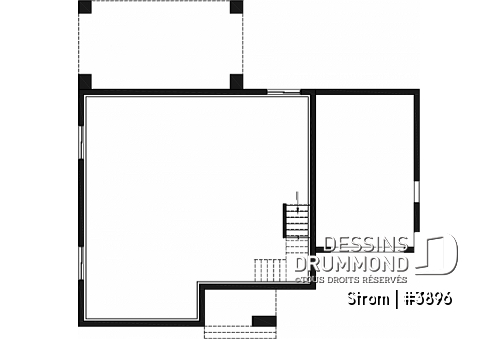 Sous-sol - Plan de maison contemporaine d'inspiration scandinave 3 chambres, 2.5 s.bain, garage, garde-manger, vestiaire - Strom