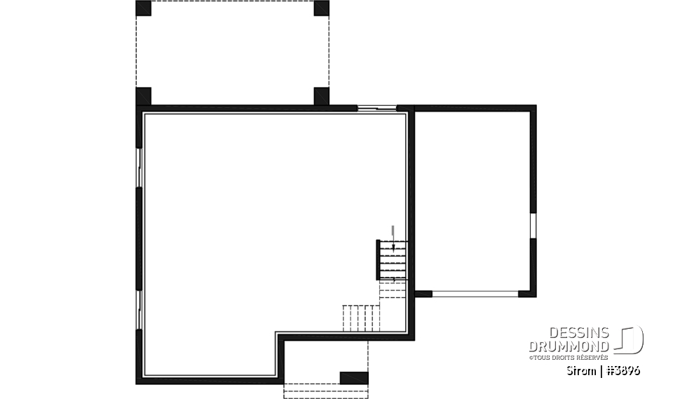Sous-sol - Plan de maison contemporaine d'inspiration scandinave 3 chambres, 2.5 s.bain, garage, garde-manger, vestiaire - Strom