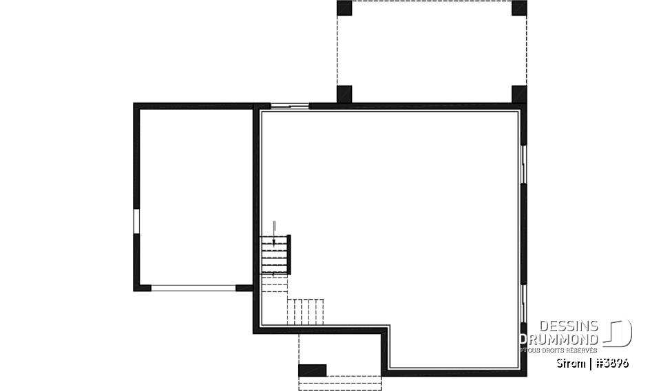 Sous-sol - Plan de maison contemporaine d'inspiration scandinave 3 chambres, 2.5 s.bain, garage, garde-manger, vestiaire - Strom