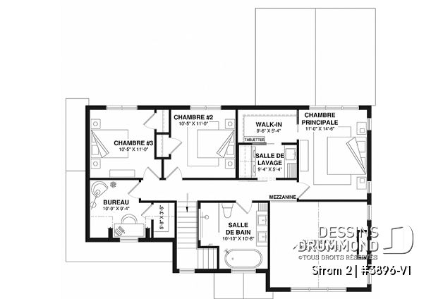 Étage - Maison Farmhouse avec plancher versatile de 3 à 6 chambres selon aménagement, 2 salons, terrasse abritée - Strom 2