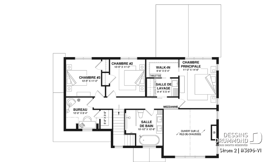 Étage - Maison Farmhouse avec plancher versatile de 3 à 6 chambres, s-sol aménagé optionnel ($), terrasse abritée - Strom 2