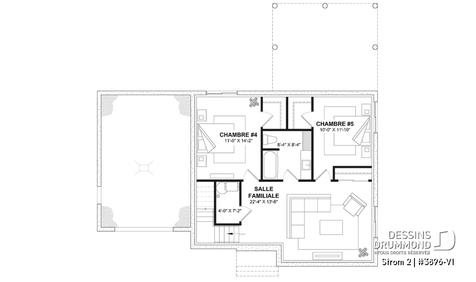 Sous-sol aménagé - Maison Farmhouse avec plancher versatile de 3 à 6 chambres, s-sol aménagé optionnel ($), terrasse abritée - Strom 2