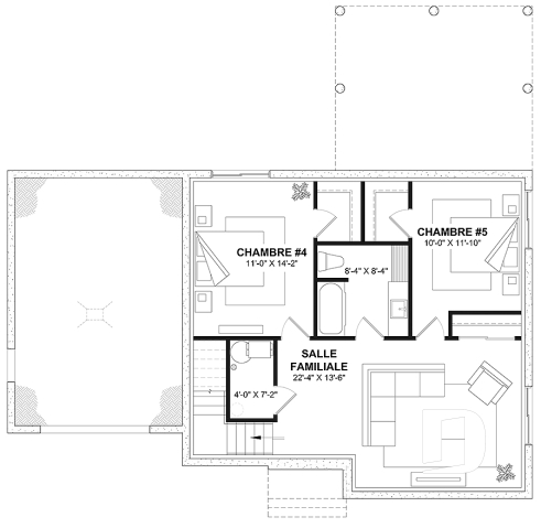 Sous-sol aménagé - Maison Farmhouse avec plancher versatile de 3 à 6 chambres, s-sol aménagé optionnel ($), terrasse abritée - Strom 2