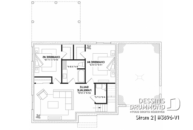 Sous-sol aménagé - Maison Farmhouse avec plancher versatile de 3 à 6 chambres, s-sol aménagé optionnel ($), terrasse abritée - Strom 2