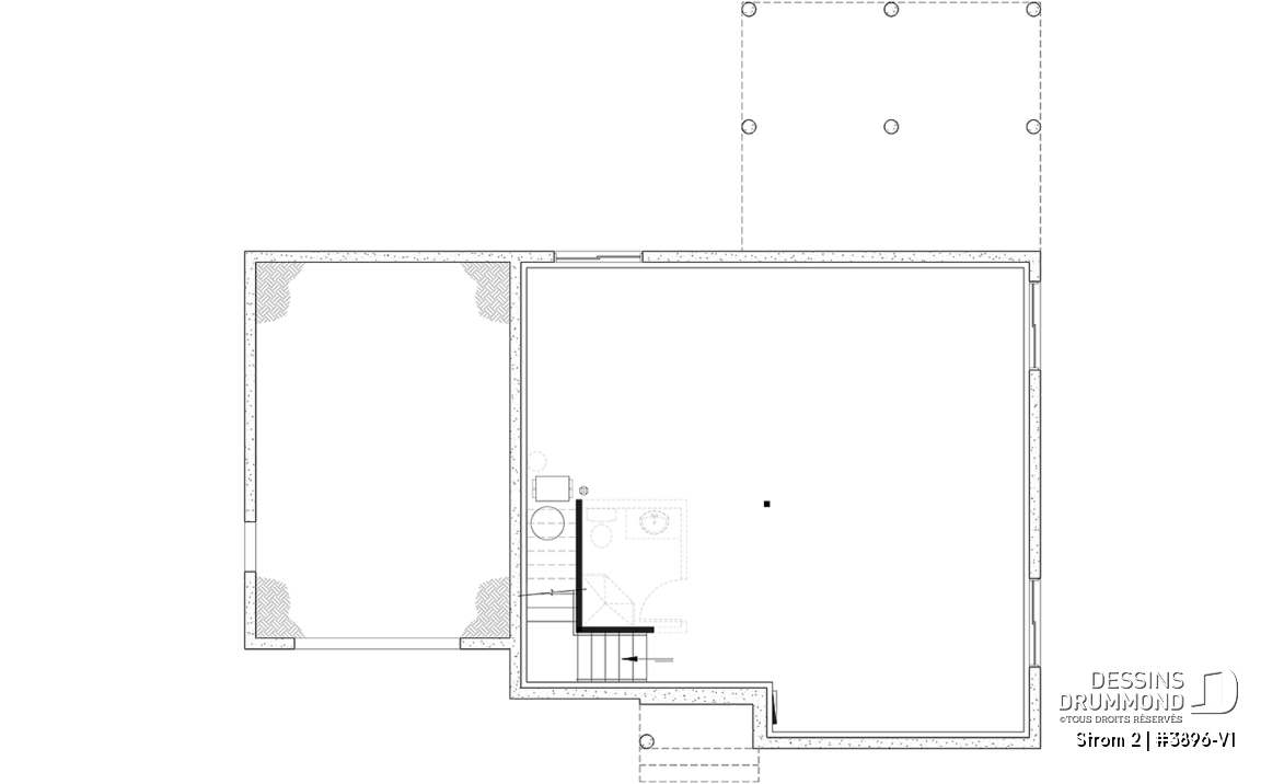 Sous-sol aménageable (Optionel $) - Plan de maison farmhouse avec plancher versatile de 3 à 6 chambres, sous-sol aménagé optionnel, terrasse - Strom 2