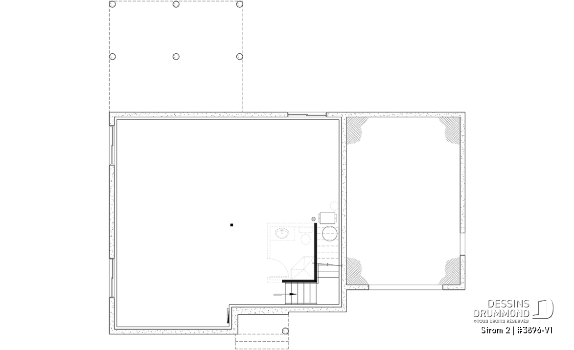 Sous-sol aménageable (Optionel $) - Plan de maison farmhouse avec plancher versatile de 3 à 6 chambres, sous-sol aménagé optionnel, terrasse - Strom 2