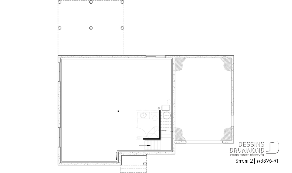 Sous-sol aménageable (Optionel $) - Plan de maison farmhouse avec plancher versatile de 3 à 6 chambres, sous-sol aménagé optionnel, terrasse - Strom 2