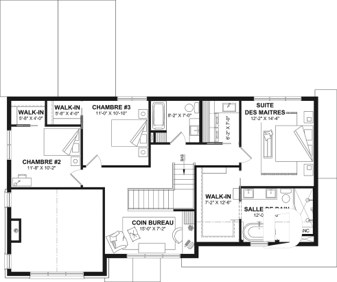 Étage - Plan de maison farmhouse moderne à étage avec 3 à 4 chambres, sous-sol aménagé optionnel et garage double - Strom 3