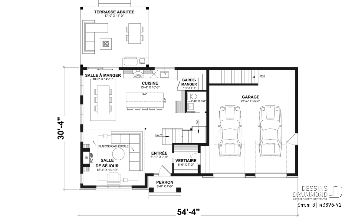 Rez-de-chaussée - Plan de maison farmhouse moderne à étage avec 3 à 4 chambres, sous-sol aménagé optionnel et garage double - Strom 3
