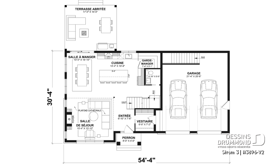 Rez-de-chaussée - Plan de maison farmhouse moderne à étage avec 3 à 4 chambres, sous-sol aménagé optionnel et garage double - Strom 3