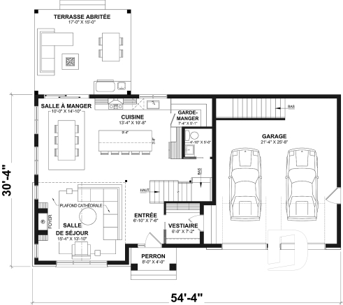 Rez-de-chaussée - Plan de maison farmhouse moderne à étage avec 3 à 4 chambres, sous-sol aménagé optionnel et garage double - Strom 3