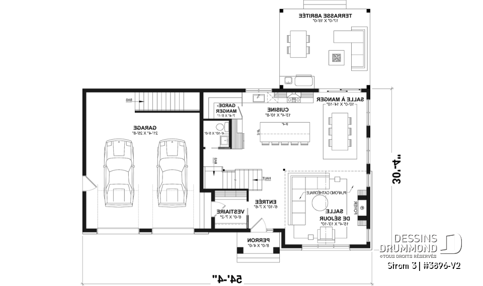 Rez-de-chaussée - Plan de maison farmhouse moderne à étage avec 3 à 4 chambres, sous-sol aménagé optionnel et garage double - Strom 3