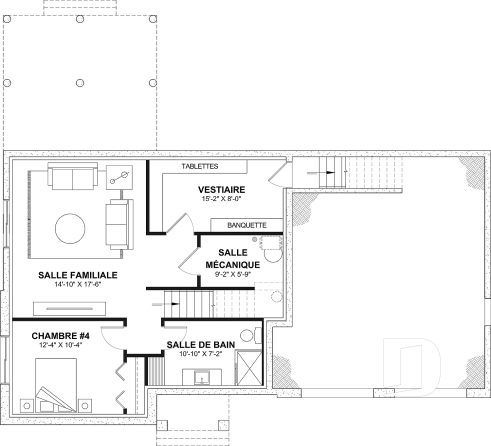 Sous-sol aménagé (Optionel $) - Plan de maison farmhouse moderne à étage avec 3 à 4 chambres, sous-sol aménagé optionnel et garage double - Strom 3