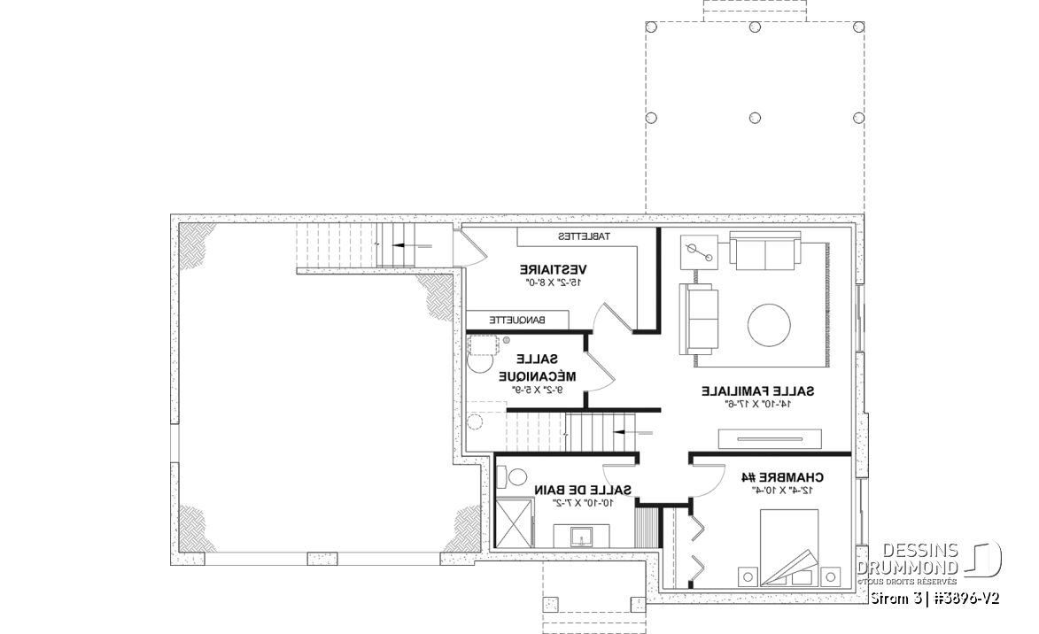 Sous-sol aménagé (Optionel $) - Plan de maison farmhouse moderne à étage avec 3 à 4 chambres, sous-sol aménagé optionnel et garage double - Strom 3