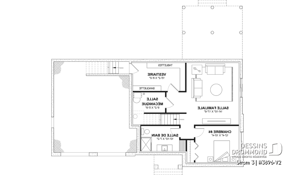 Sous-sol aménagé (Optionel $) - Plan de maison farmhouse moderne à étage avec 3 à 4 chambres, sous-sol aménagé optionnel et garage double - Strom 3