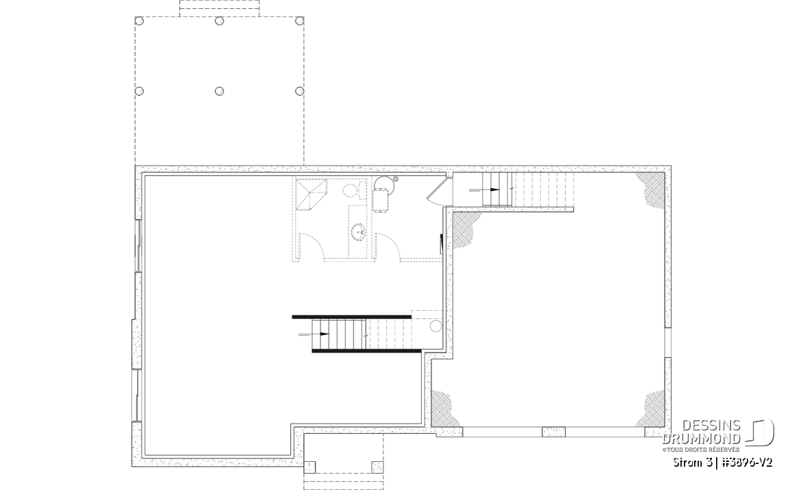 Sous-sol aménageable - Plan de maison farmhouse moderne à étage avec 3 à 4 chambres, sous-sol aménagé optionnel et garage double - Strom 3