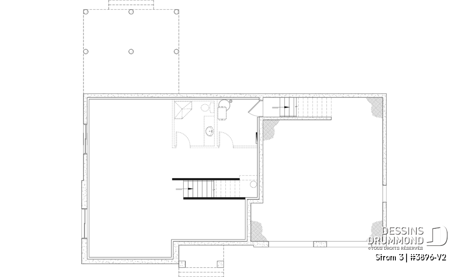 Sous-sol aménageable - Plan de maison farmhouse moderne à étage avec 3 à 4 chambres, sous-sol aménagé optionnel et garage double - Strom 3