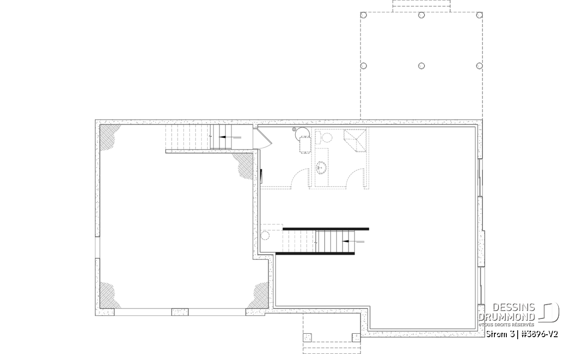 Sous-sol aménageable - Plan de maison farmhouse moderne à étage avec 3 à 4 chambres, sous-sol aménagé optionnel et garage double - Strom 3