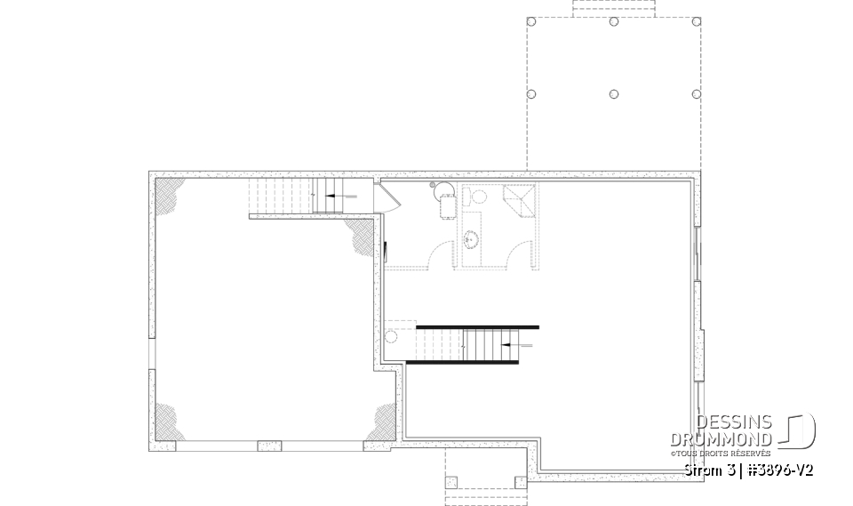 Sous-sol aménageable - Plan de maison farmhouse moderne à étage avec 3 à 4 chambres, sous-sol aménagé optionnel et garage double - Strom 3