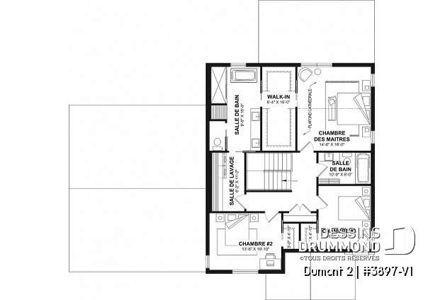 Étage du plan de maison unifamiliale 3897-V1 Étage - Plan de maison de style Farmhouse moderne proposant 3 chambres plus bureau, foyer, garde-manger et plus! - Dumont 2