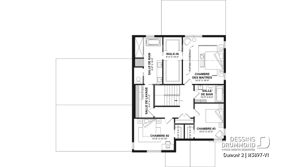 Étage - Plan de maison de style Farmhouse moderne proposant 3 chambres plus bureau, foyer, garde-manger et plus! - Dumont 2