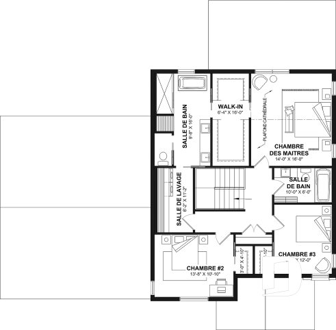 Étage - Plan de maison de style Farmhouse moderne proposant 3 chambres plus bureau, foyer, garde-manger et plus! - Dumont 2