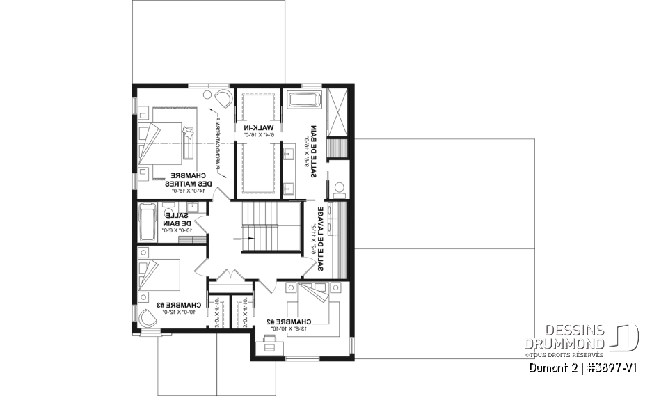 Étage - Plan de maison de style Farmhouse moderne proposant 3 chambres plus bureau, foyer, garde-manger et plus! - Dumont 2