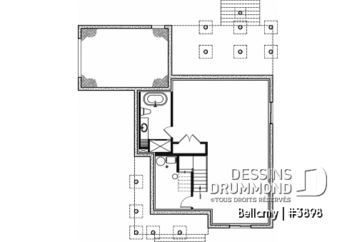 Sous-sol - Plan de maison pour terrain en coin, 3 chambres, 2 salles de bain, vestiaire, garde-manger - Bellamy