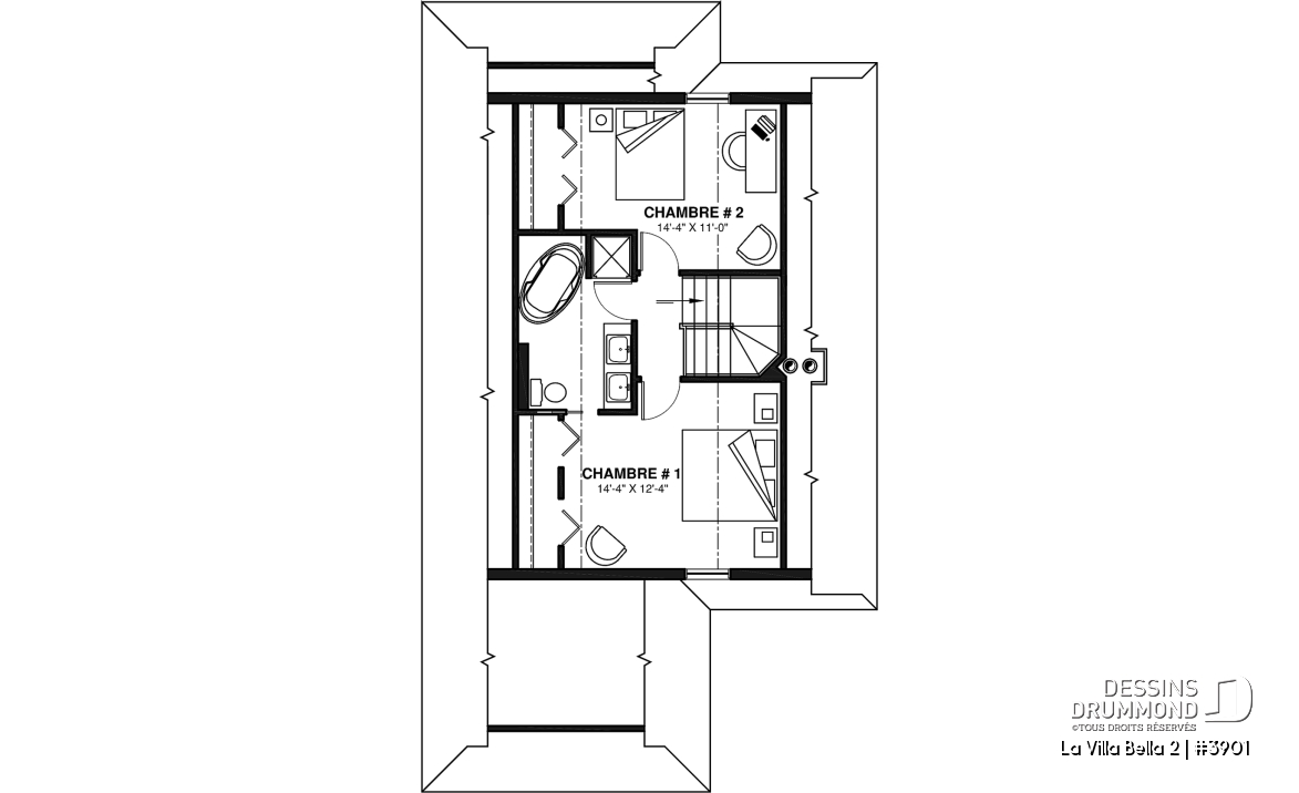 Étage - Plan de chalet 4-saisons offrant abri moustiquaire, 3 chambres, vue panoramique &amp; espace ouvert - La Villa Bella 2