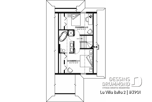Étage - Plan de chalet 4-saisons offrant abri moustiquaire, 3 chambres, vue panoramique & espace ouvert - La Villa Bella 2
