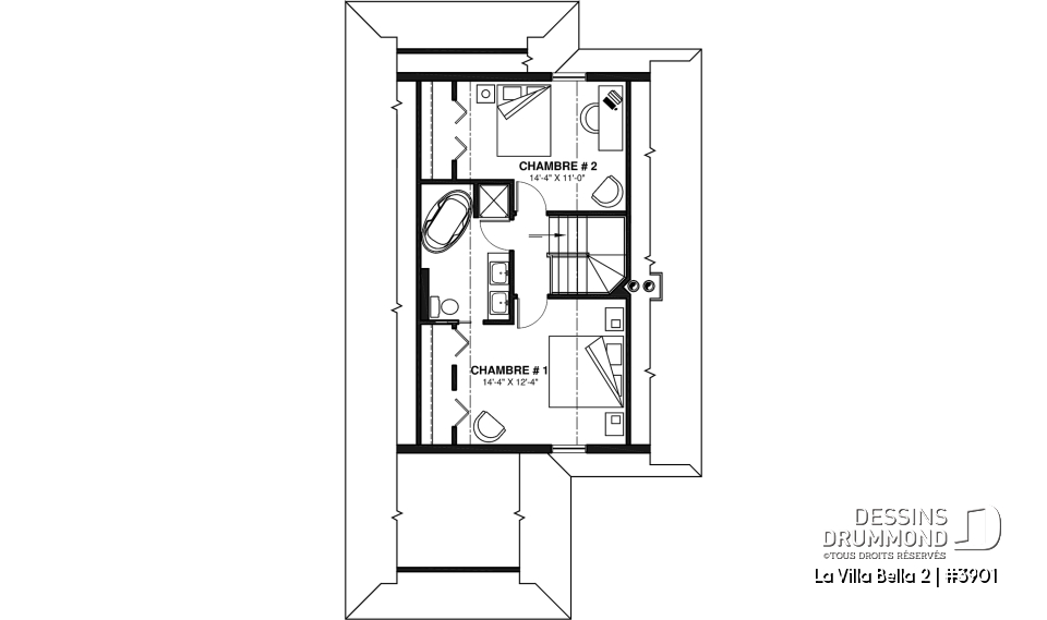 Étage - Plan de chalet 4-saisons offrant abri moustiquaire, 3 chambres, vue panoramique &amp; espace ouvert - La Villa Bella 2