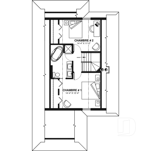 Étage - Plan de chalet 4-saisons offrant abri moustiquaire, 3 chambres, vue panoramique & espace ouvert - La Villa Bella 2
