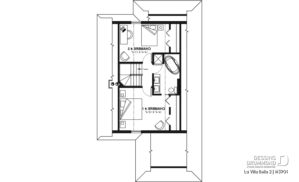 Étage - Plan de chalet 4-saisons offrant abri moustiquaire, 3 chambres, vue panoramique &amp; espace ouvert - La Villa Bella 2