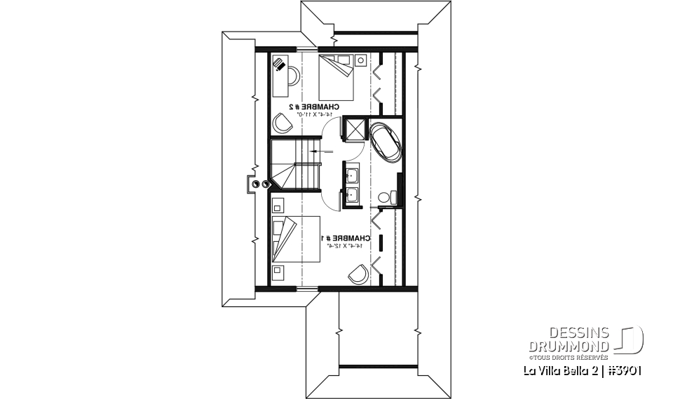Étage - Plan de chalet 4-saisons offrant abri moustiquaire, 3 chambres, vue panoramique &amp; espace ouvert - La Villa Bella 2